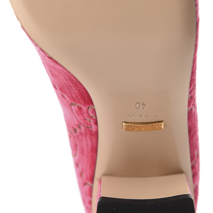 Gucci Velvet GG Monogram Sylvie Web Chain Mid Heel Loafers 40 Bright Pink 7 of 10