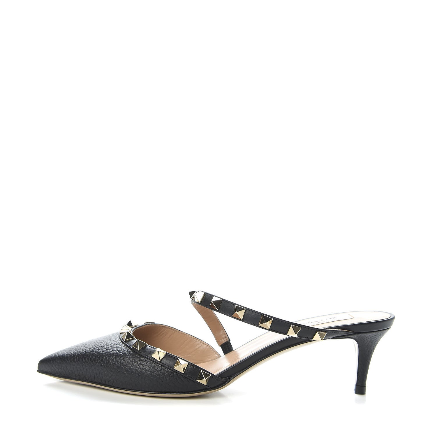 Pebbled Calfskin Rockstud Cross Strap 50mm Mules 37.5 Black
