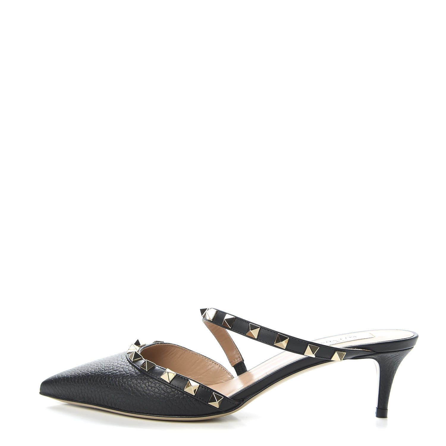 Valentino Garavani Pebbled Calfskin Rockstud Cross Strap 50mm Mules 37.5 Black 1 of 9