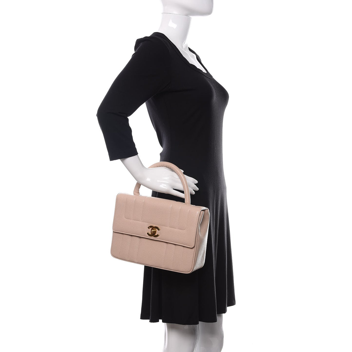 Caviar Vertical Quilted Kelly Flap Bag Light Beige