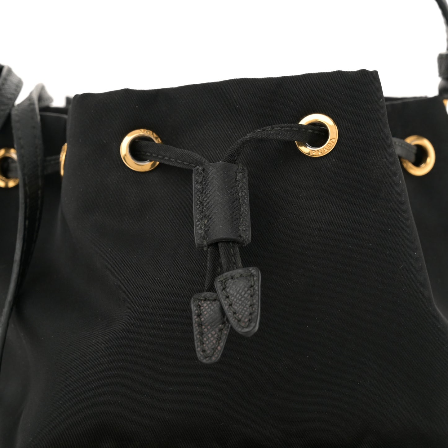 Nylon Vela Saffiano Mini Bucket Crossbody Bag Black