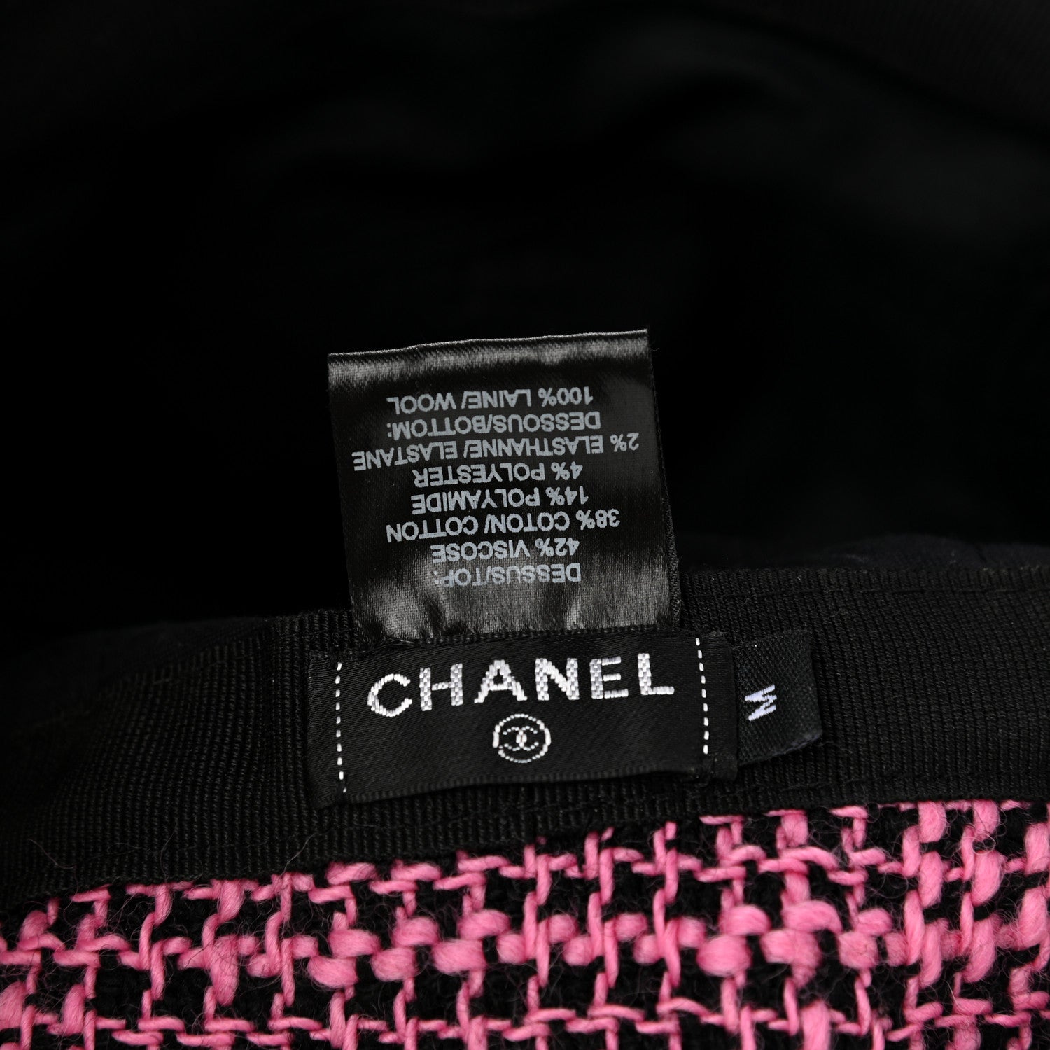 Chanel Cotton Tweed CC Snowflake Cap Hat M Pink Black 8 of 9