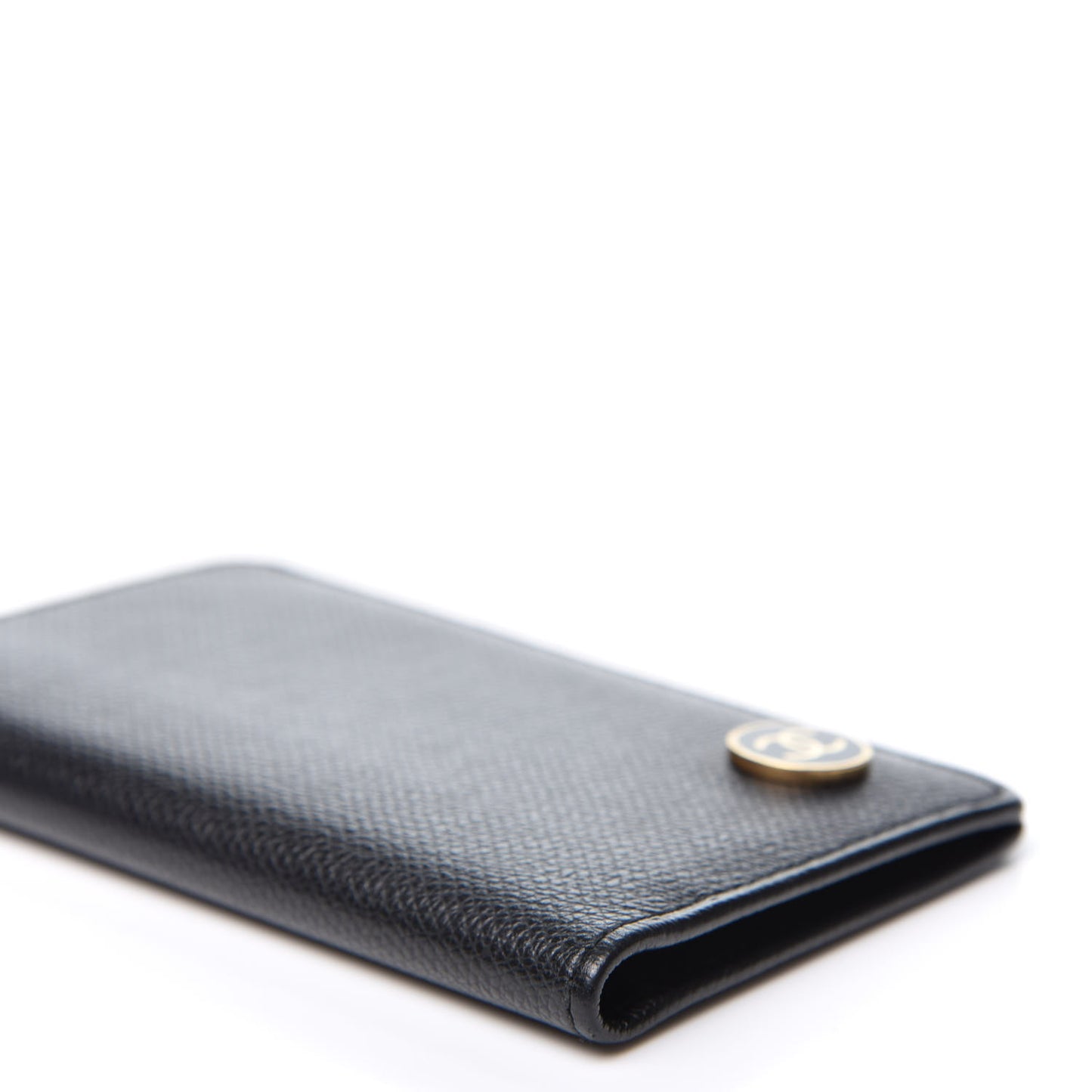 Grained Calfskin CC Button Card Holder Black