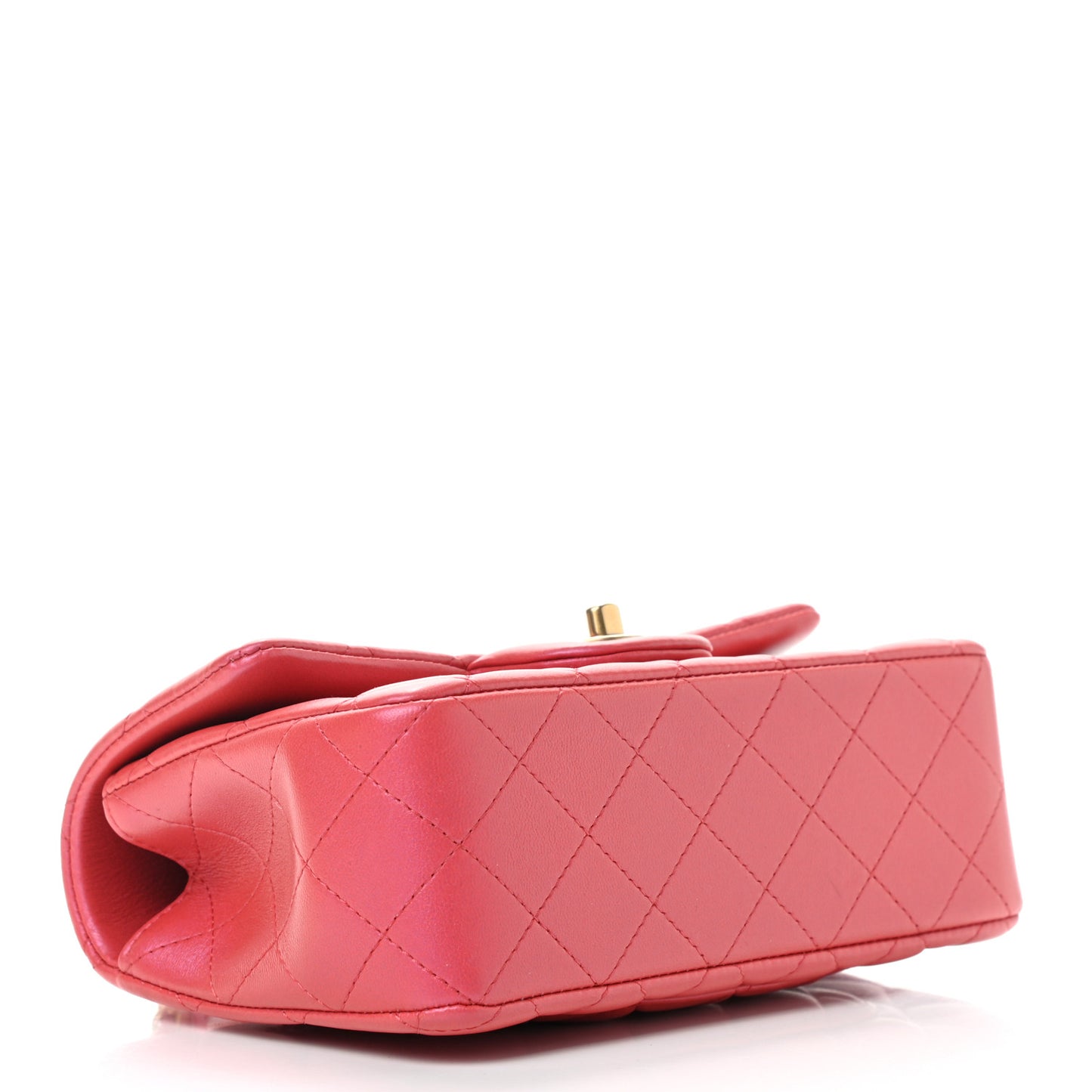 Iridescent Lambskin Quilted Mini Top Handle Rectangular Flap Red