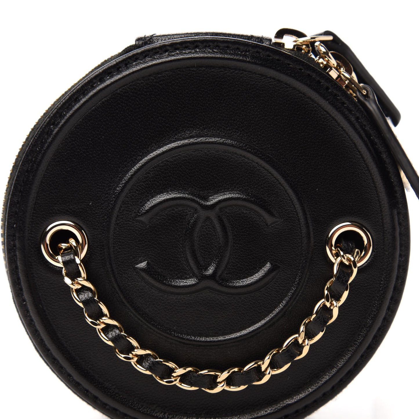 Lambskin Quilted Round Small Vanity Case With Chain Black
