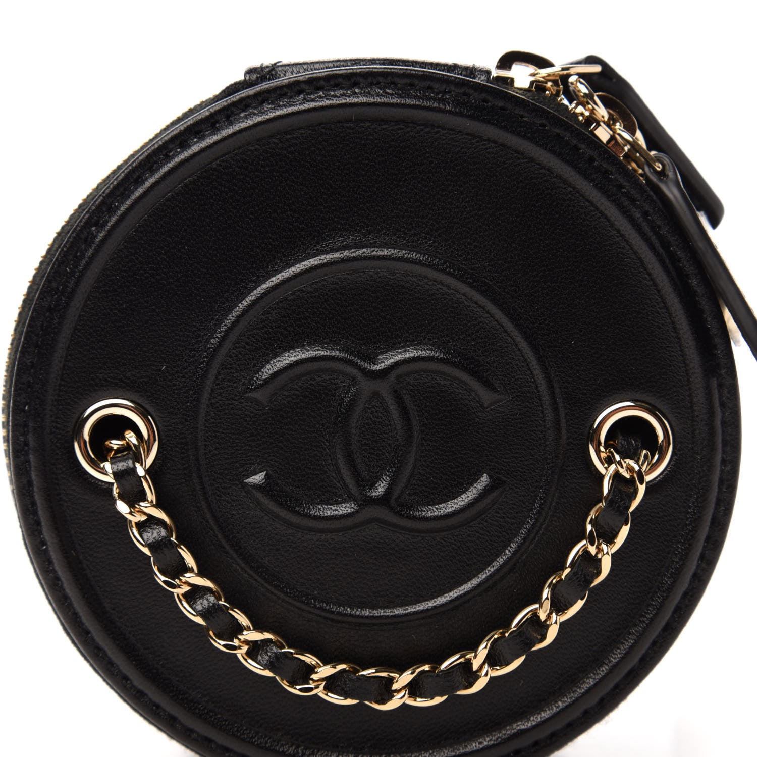 Chanel Lambskin Quilted Round Small Vanity Case With Chain Black 10 of 12
