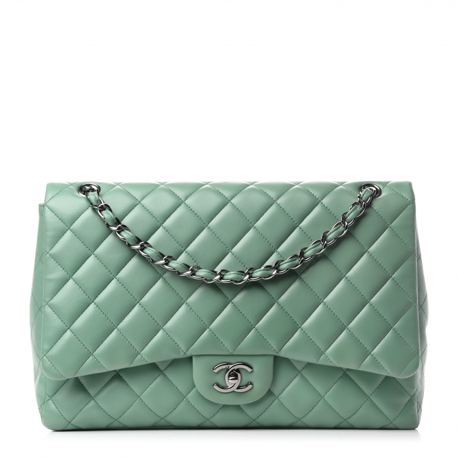 Chanel Lambskin Quilted Maxi Single Flap Green 1 of 11