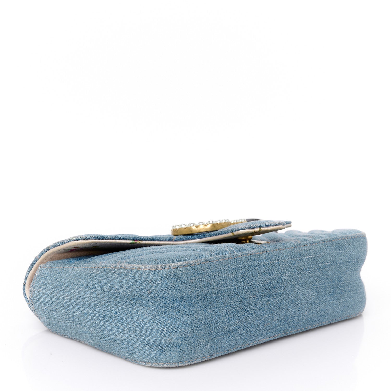 Gucci Denim Matelasse Mini Pearly GG Marmont Shoulder Bag Blue 4 of 10