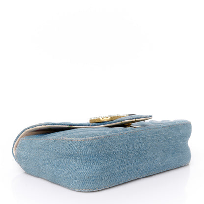 Gucci Denim Matelasse Mini Pearly GG Marmont Shoulder Bag Blue 4 of 10