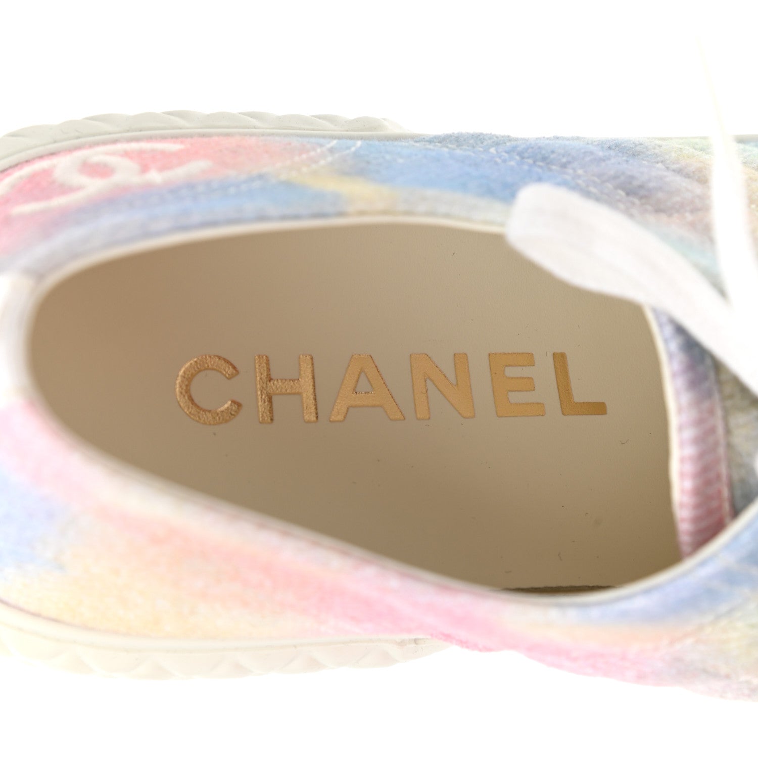 Chanel Printed Canvas CC Sneakers 39.5 Green Pink Blue White 7 of 8