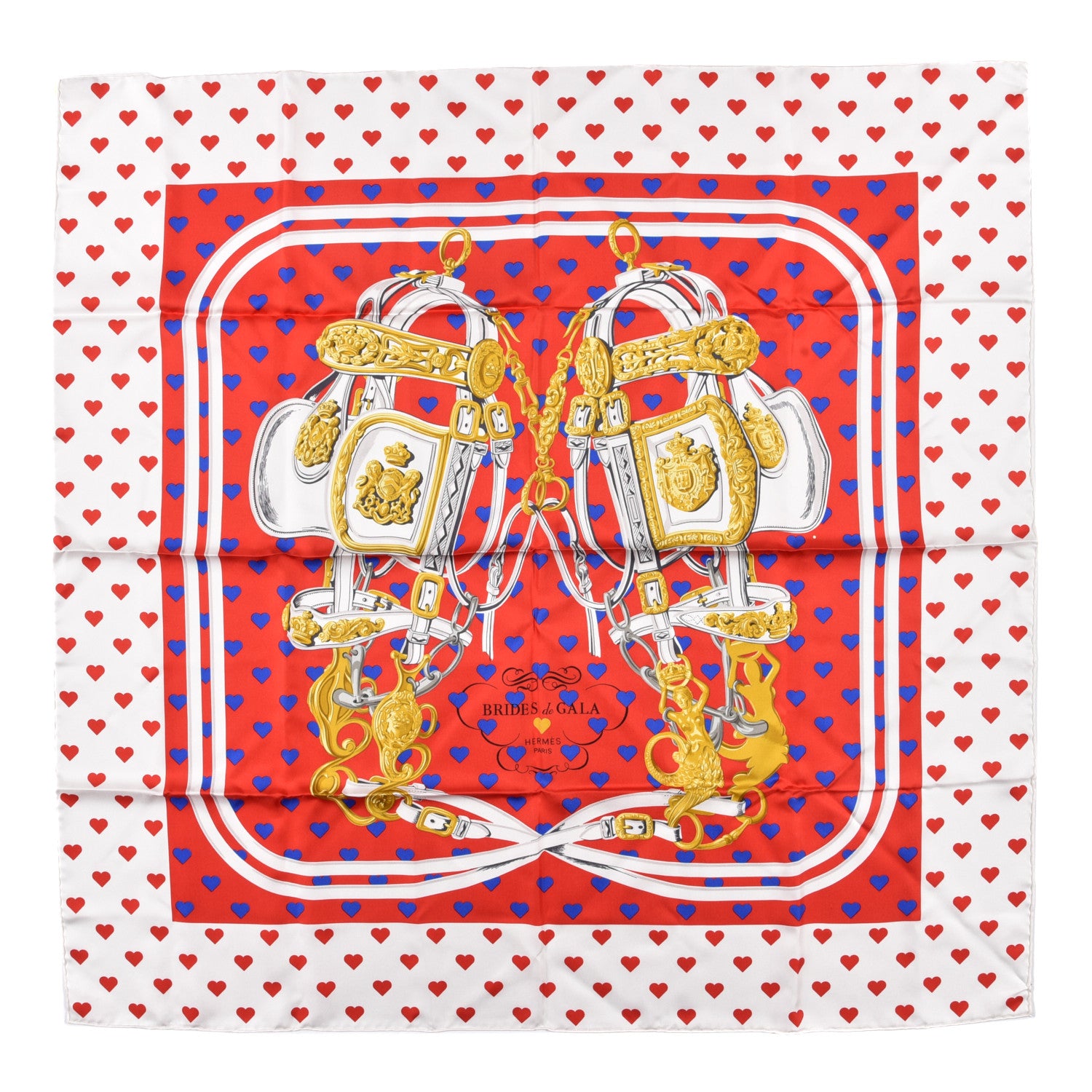 Hermes Silk Brides De Gala Love Scarf 90 Rouge Vif Marine White 1 of 3