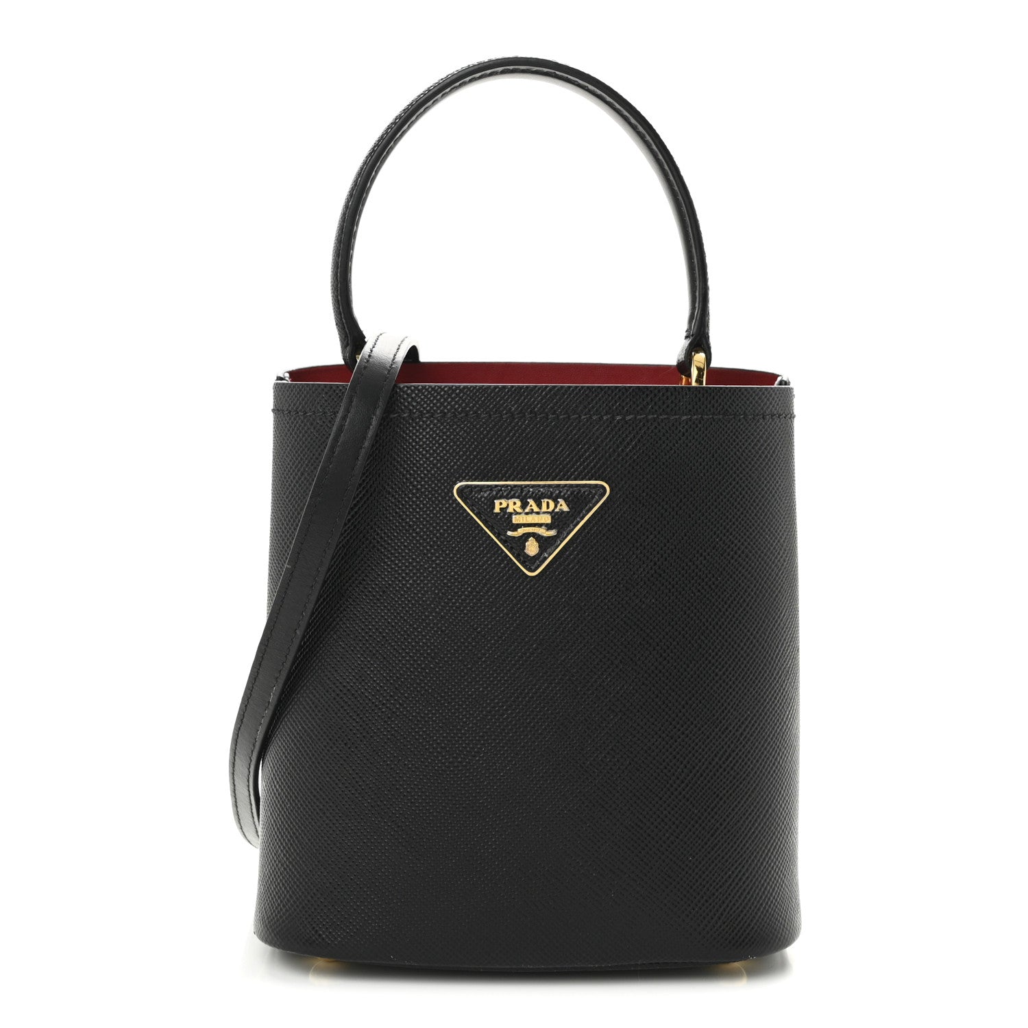 Prada Saffiano Cuir Small Panier Bucket Bag Black Fuoco 1 of 9