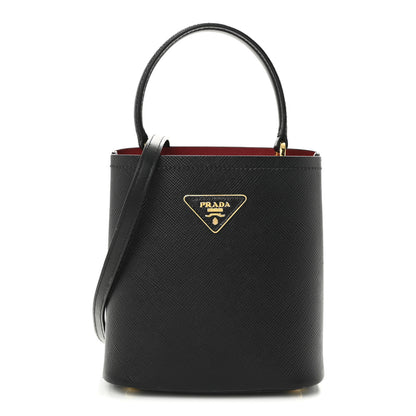 Prada Saffiano Cuir Small Panier Bucket Bag Black Fuoco 1 of 9