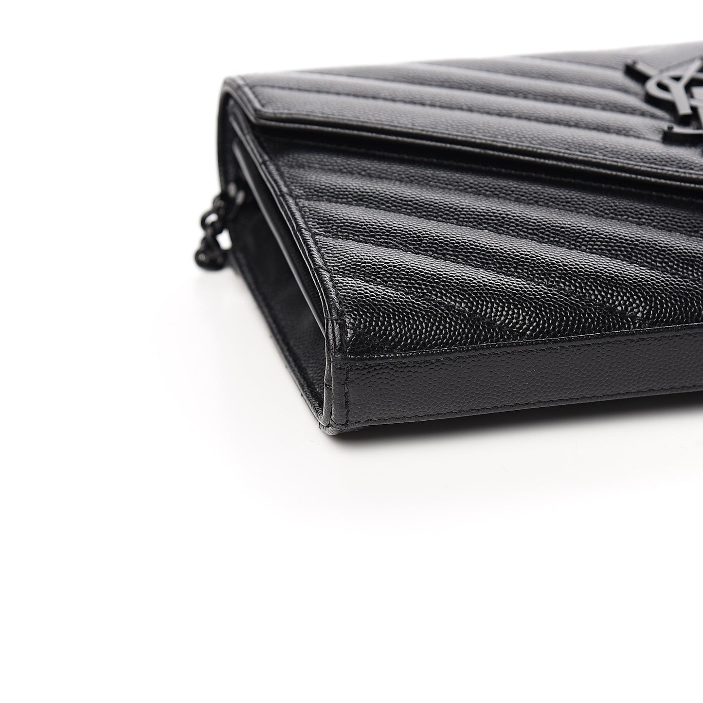 Grain De Poudre Matelasse Chevron Monogram Chain Wallet Black