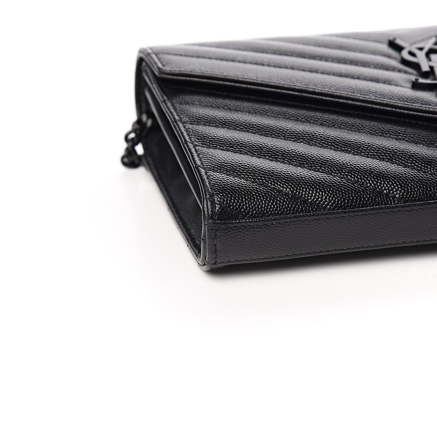 Saint Laurent Grain De Poudre Matelasse Chevron Monogram Chain Wallet Black 6 of 8