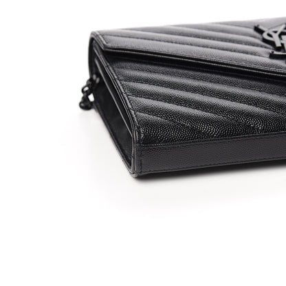 Saint Laurent Grain De Poudre Matelasse Chevron Monogram Chain Wallet Black 6 of 8