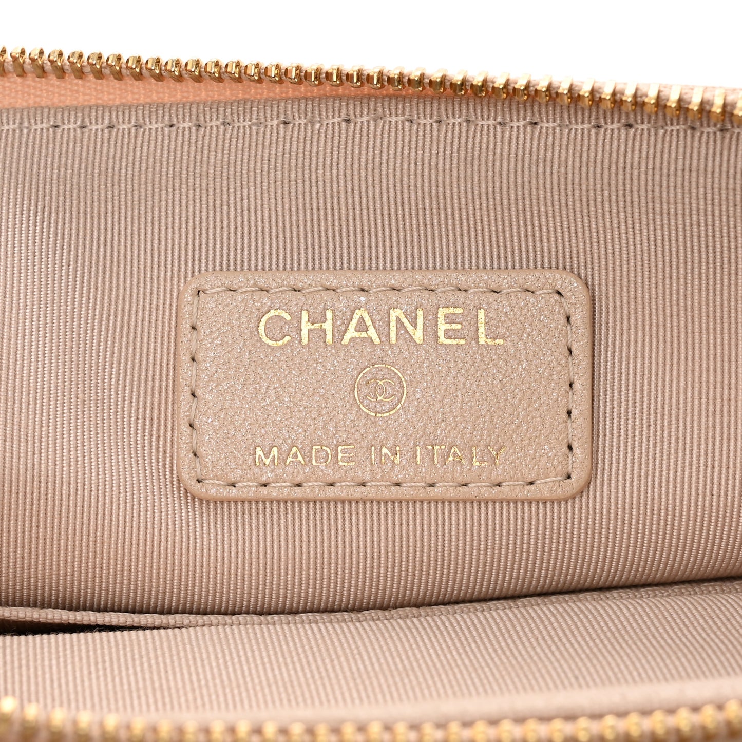 Shiny Lambskin Quilted Small Double Case With Strap Beige