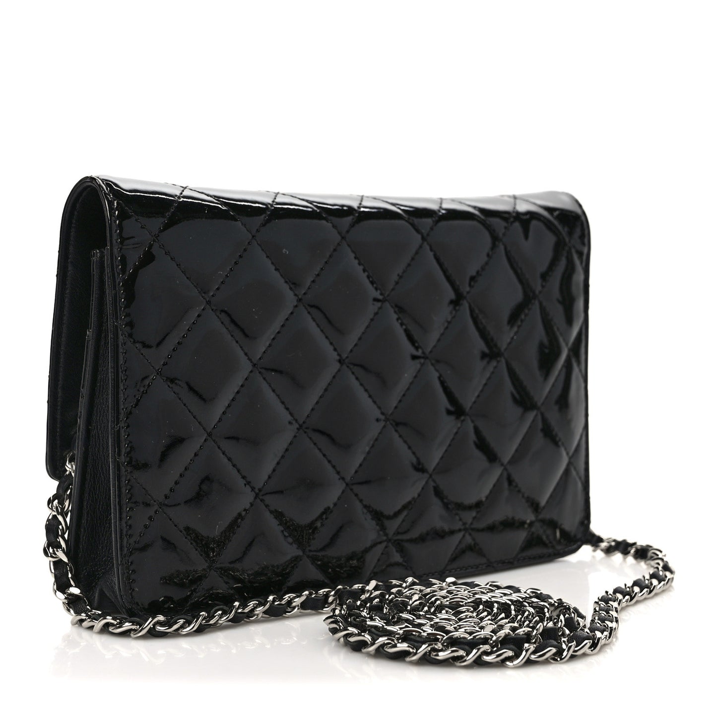 Patent Quilted Brilliant Wallet On Chain WOC Black