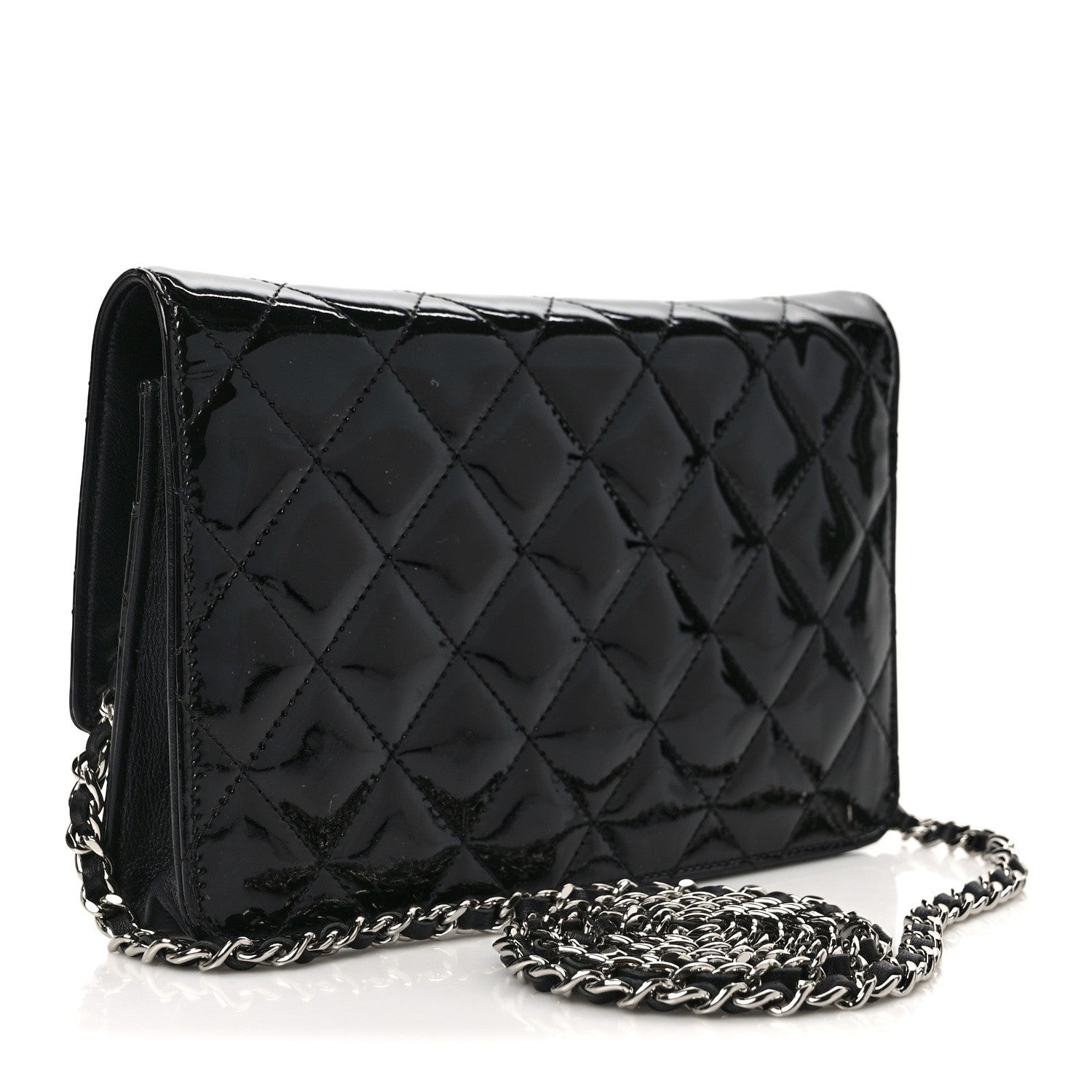 Chanel Patent Quilted Brilliant Wallet On Chain WOC Black 3 of 10