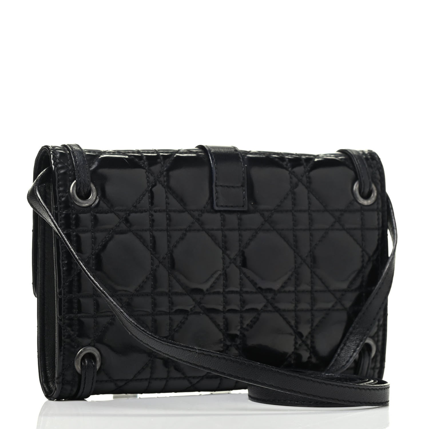 Christian Dior Patent Cannage Crossbody Wallet Black 3 of 9