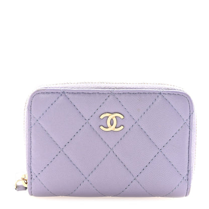 Chanel Lambskin Quilted Zip Around Coin Purse Wallet Purple 1 of 7