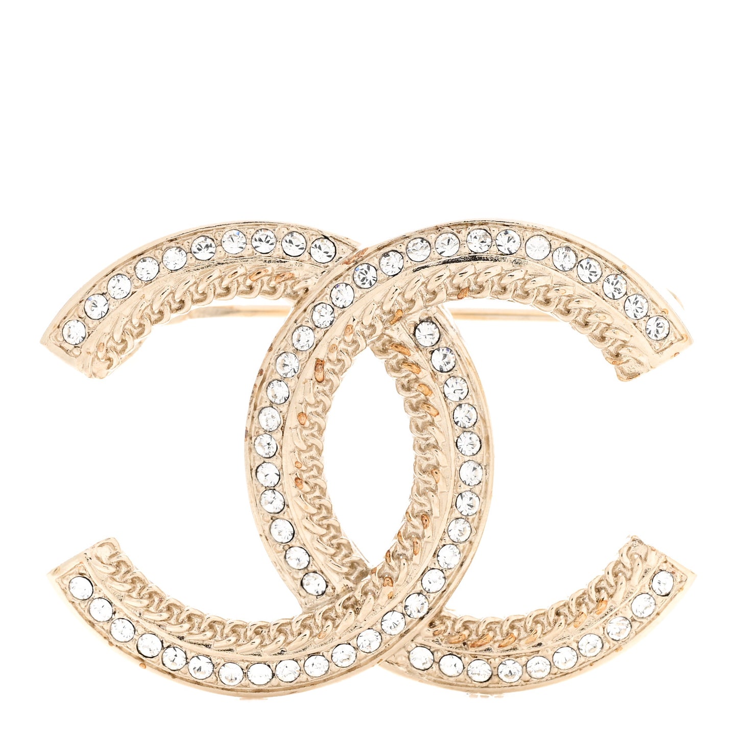 Crystal Chain CC Brooch Light Gold