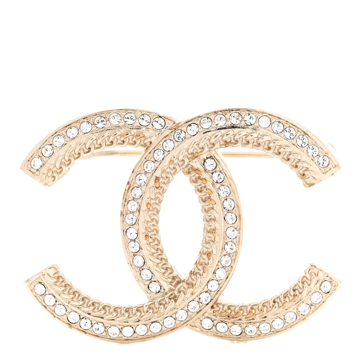 Chanel Crystal Chain CC Brooch Light Gold 1 of 7