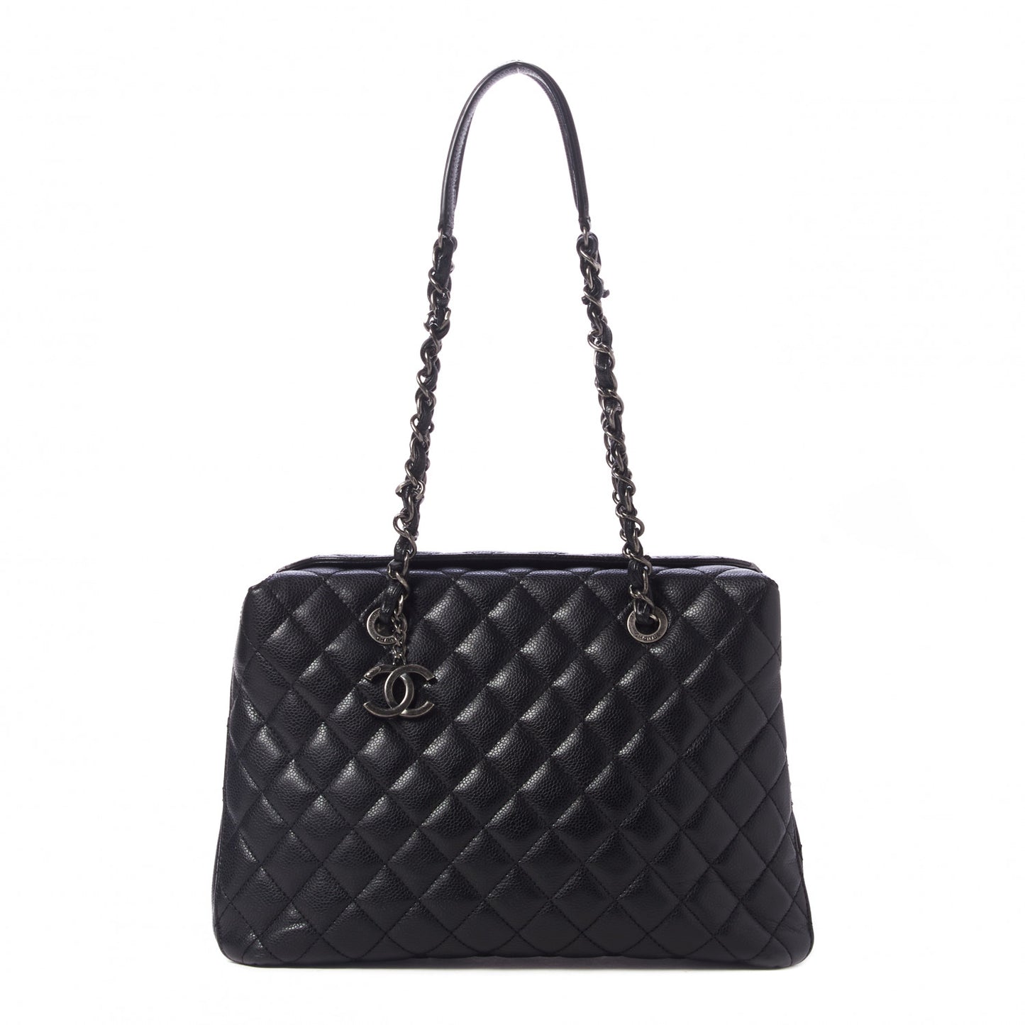 Caviar Quilted Small City Shopping Tote Black