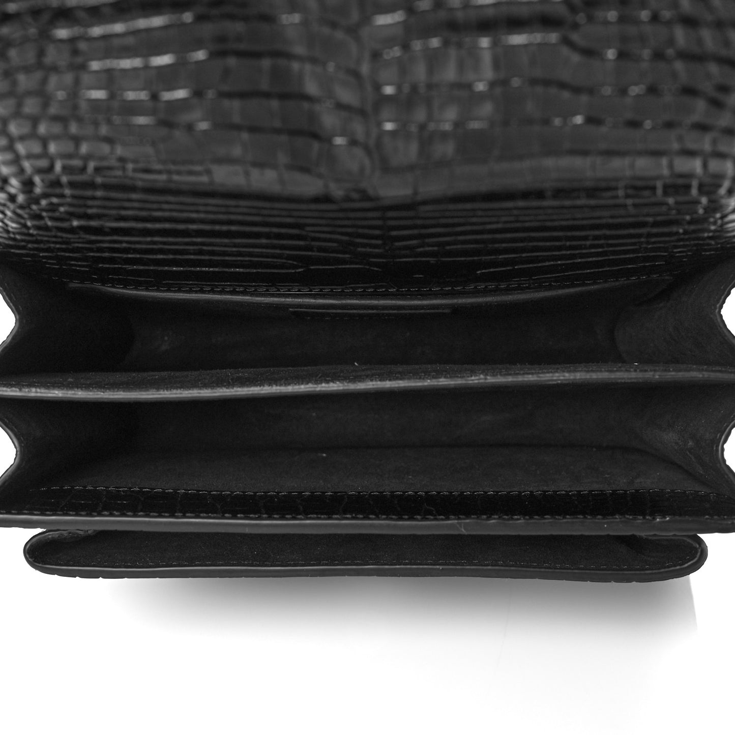 Calfskin Crocodile Embossed Medium Monogram Sunset Black
