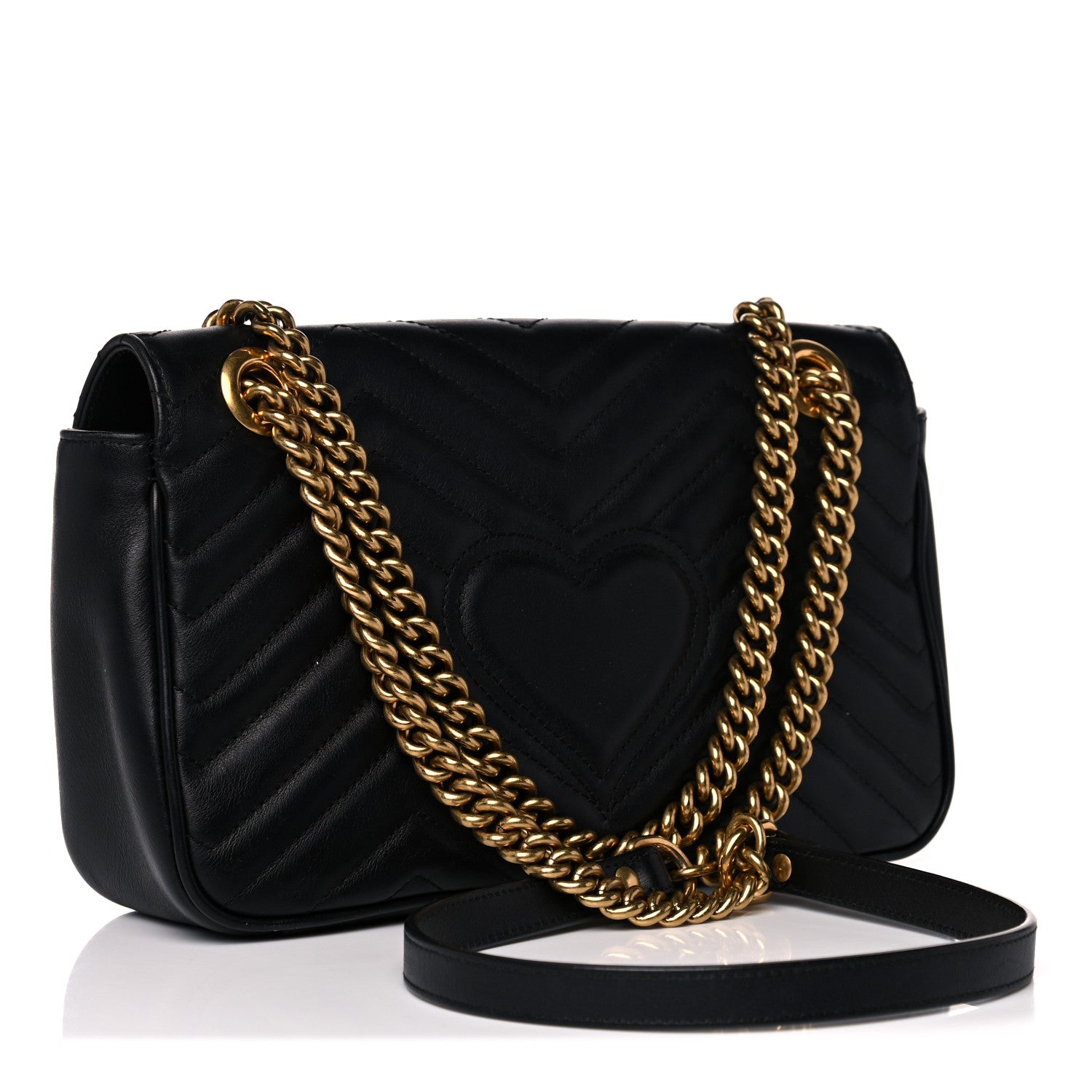 Gucci Calfskin Matelasse Small GG Marmont Shoulder Bag Black 3 of 14