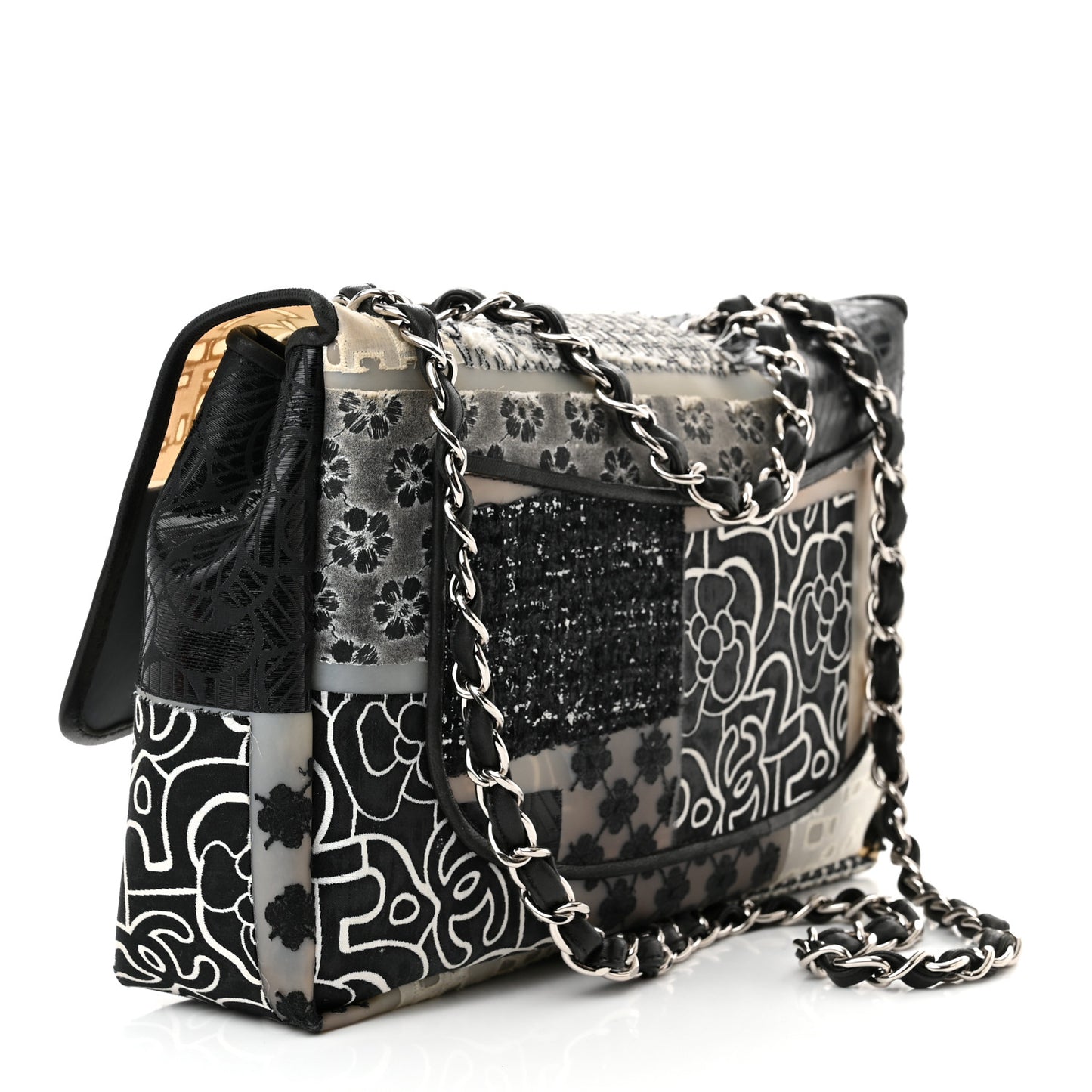 PVC Tweed Patchwork Jumbo Single Flap Black