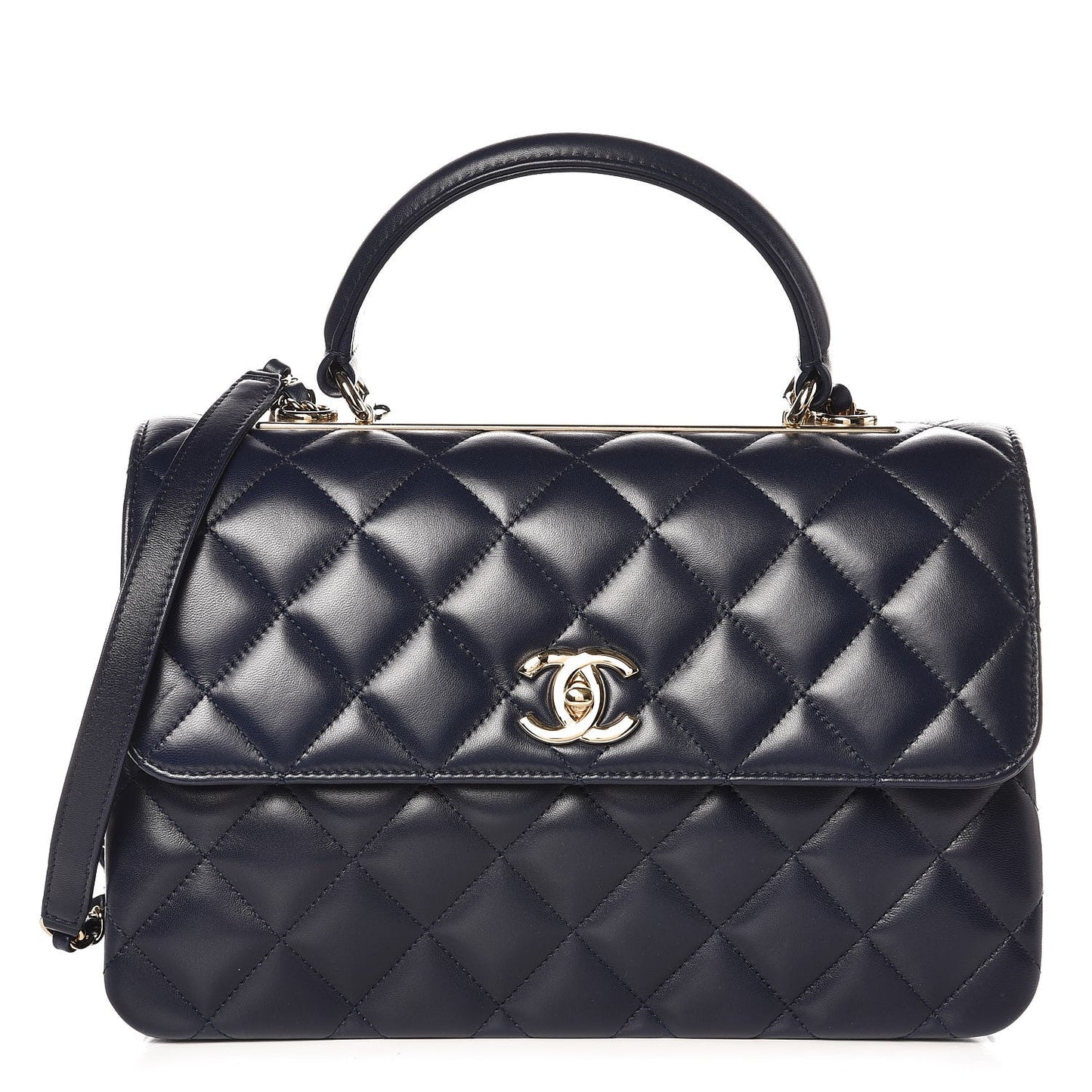 Lambskin Quilted Medium Trendy CC Flap Dual Handle Bag Navy Blue
