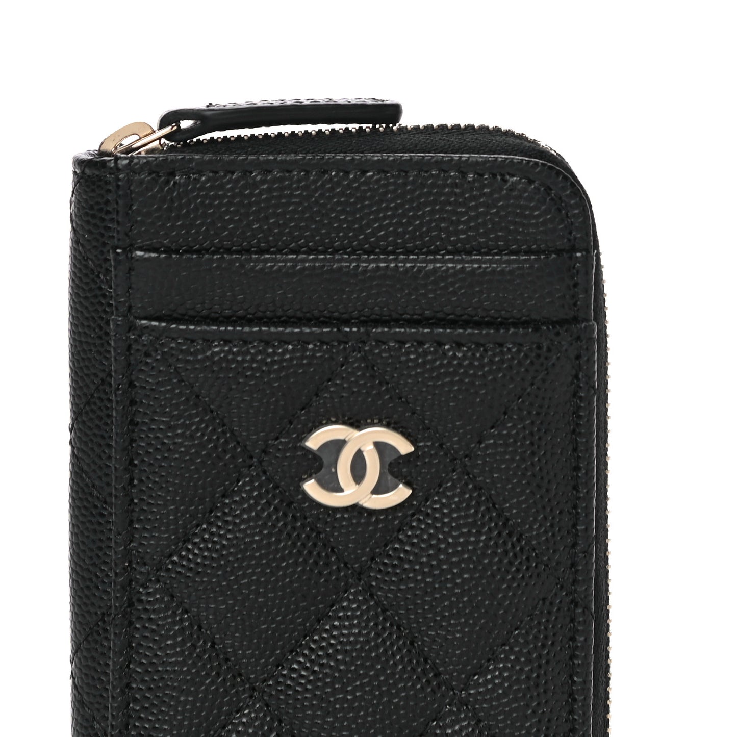 Caviar Quilted Zip Card Holder Black
