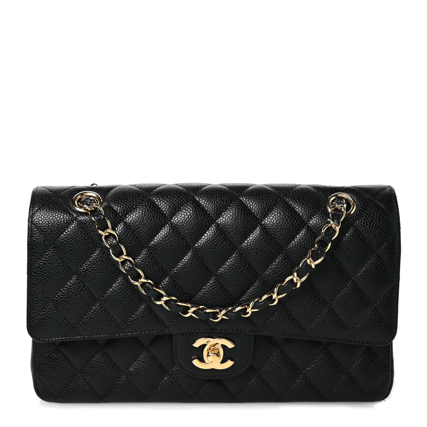 Caviar Quilted Medium Double Flap Black