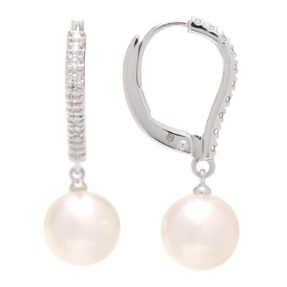Mikimoto 18K White Gold Diamond Akoya Pearl 7.5mm Drop Earrings 1 of 4