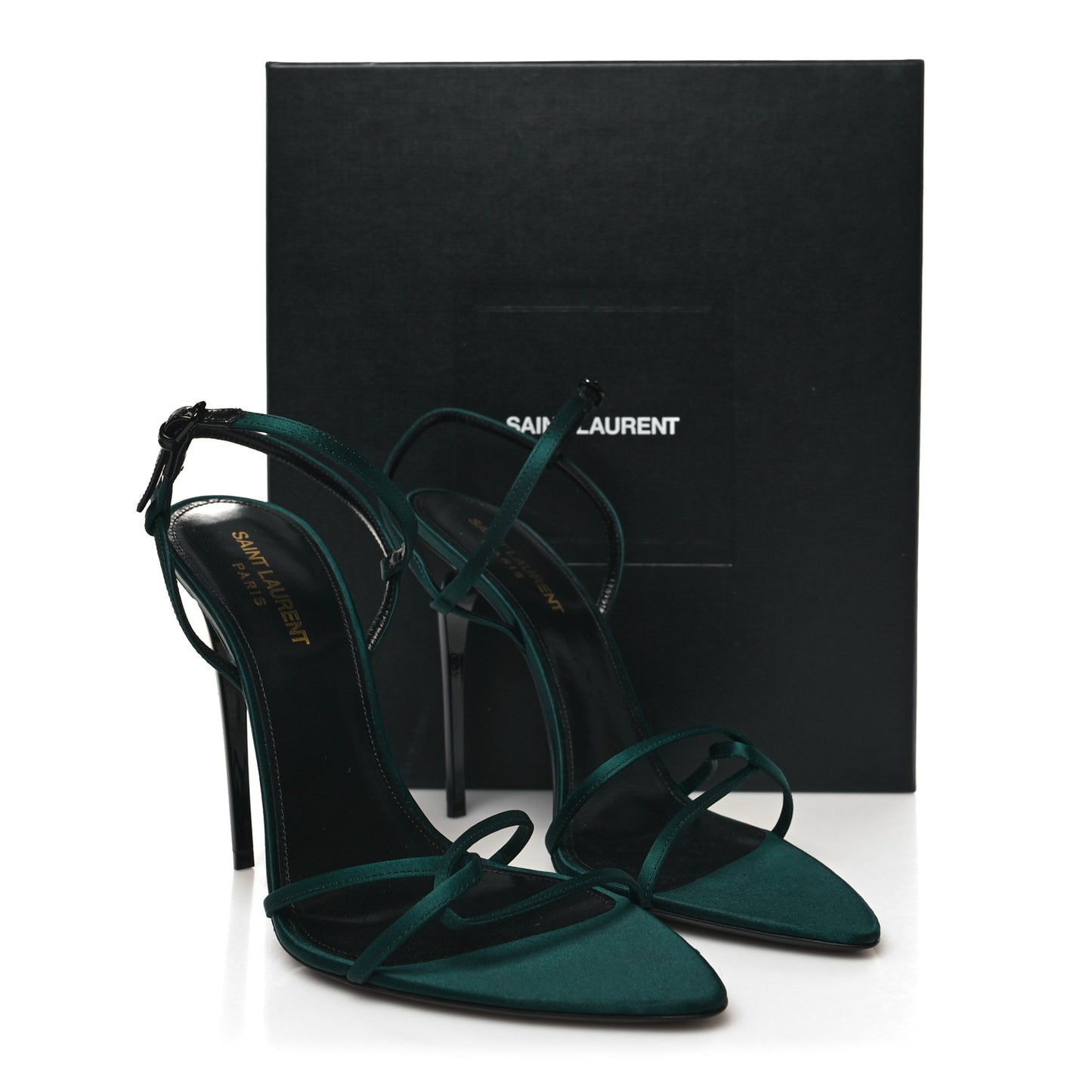Crepe Satin Clara 110 Ankle Strap Sandals 39.5 Dorian Green