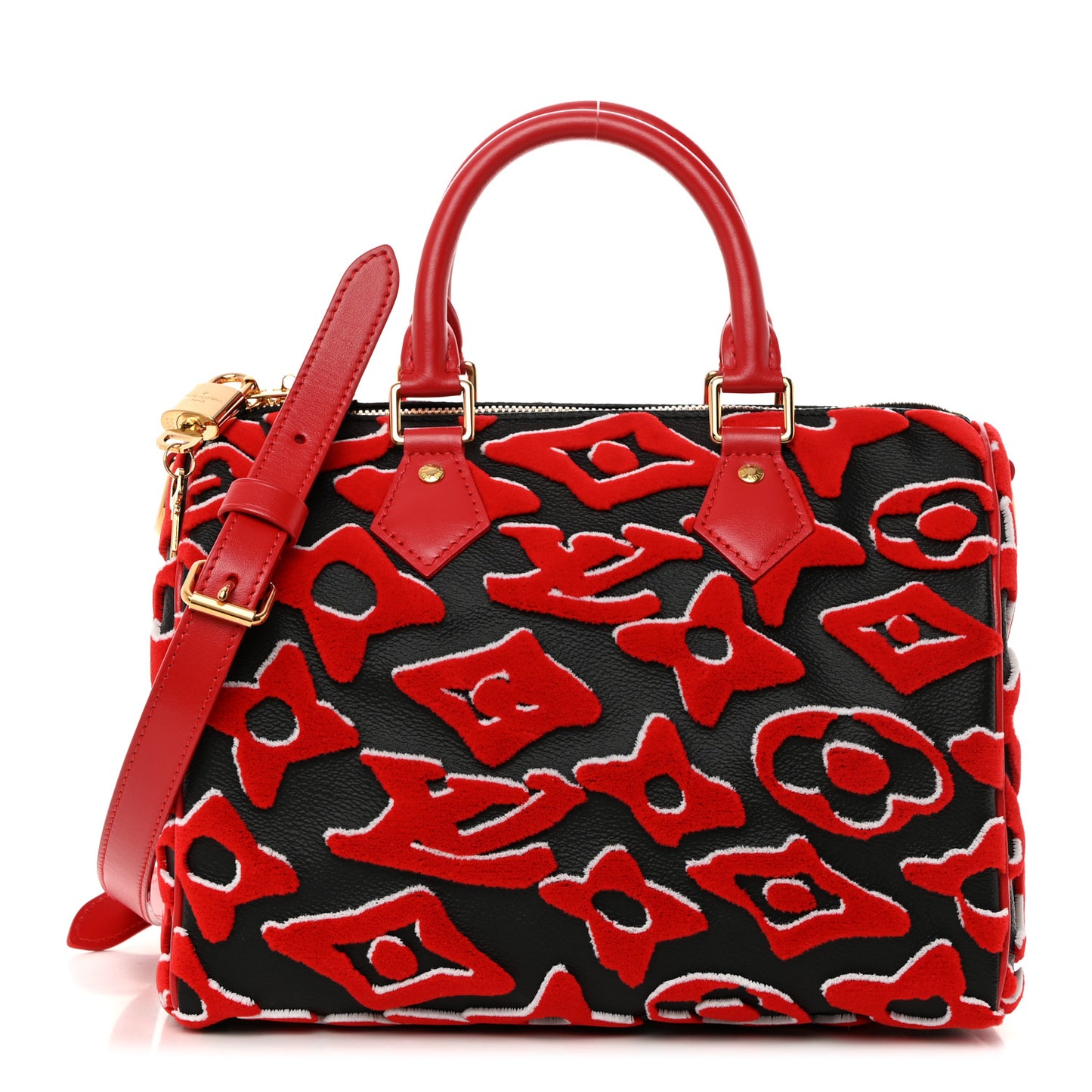 X UF Tufted Monogram Speedy Bandouliere 25 Black Red