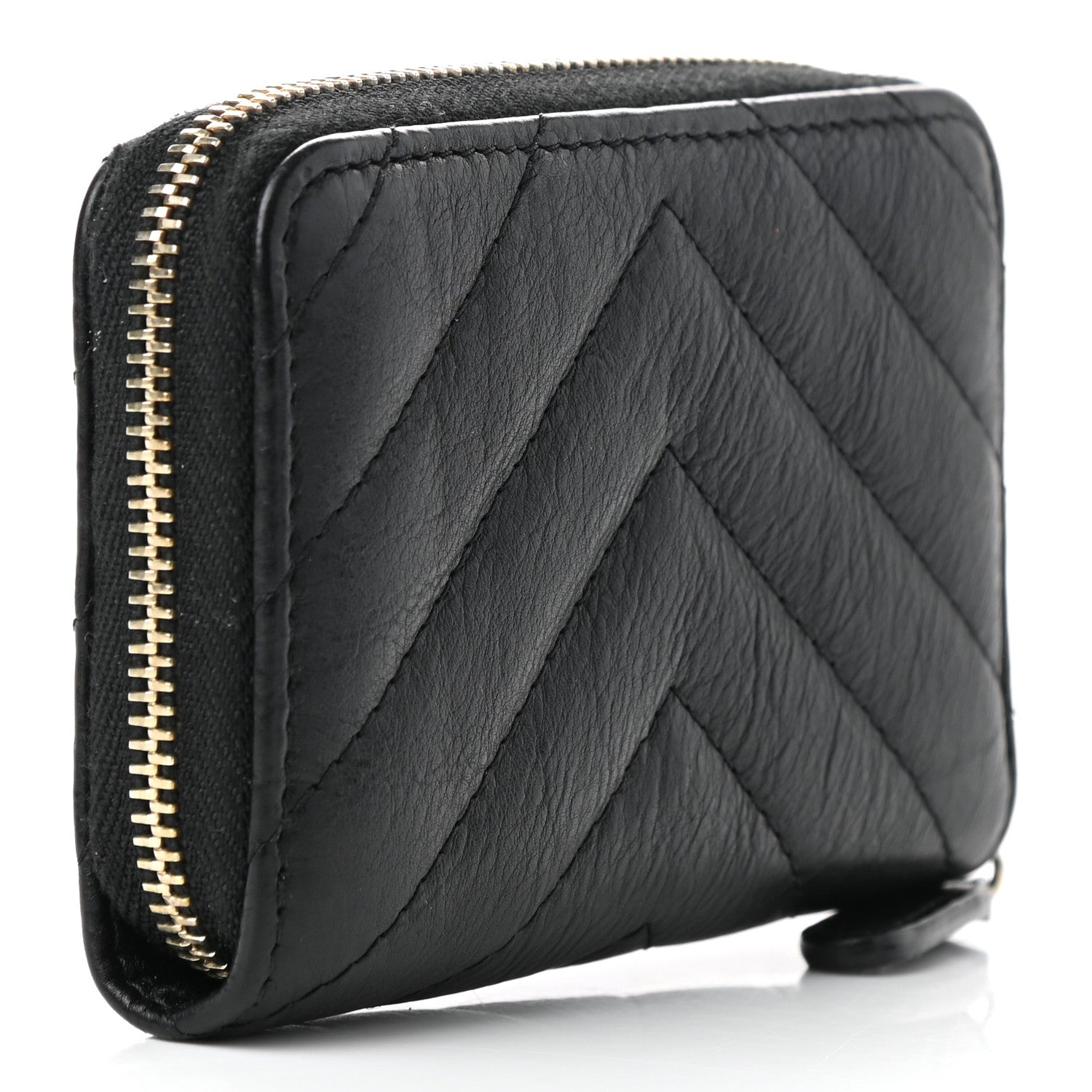 Chanel Calfskin Chevron Quilted Zip Around Coin Purse Black 3 of 8