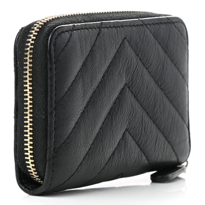 Chanel Calfskin Chevron Quilted Zip Around Coin Purse Black 3 of 8