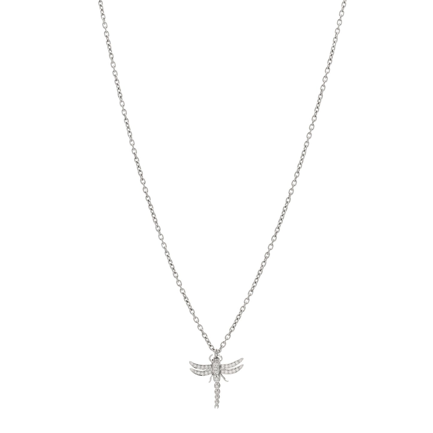 Platinum Diamond Dragonfly Pendant Necklace