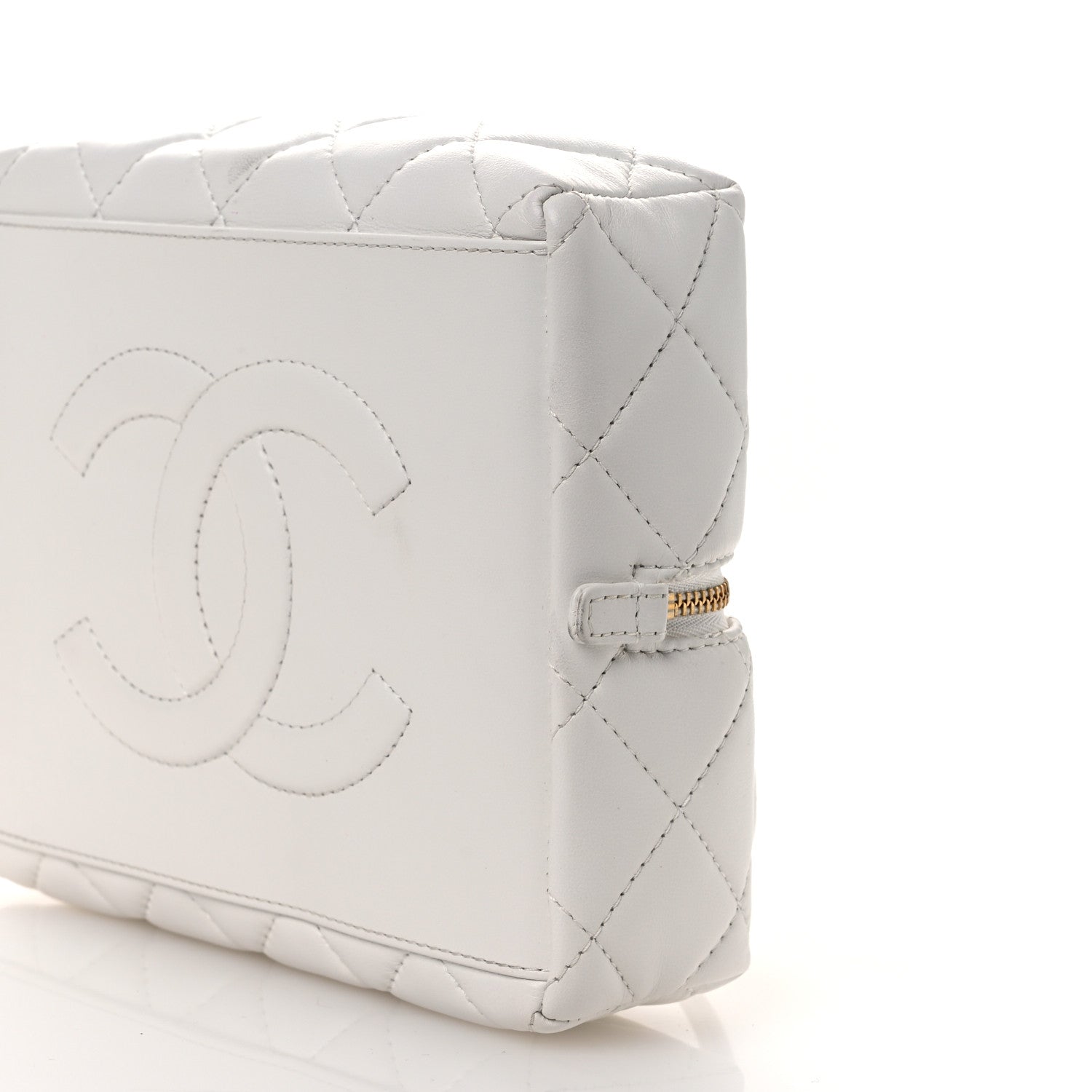 Chanel Calfskin Quilted Square Top Handle Vanity Case White 10 of 14