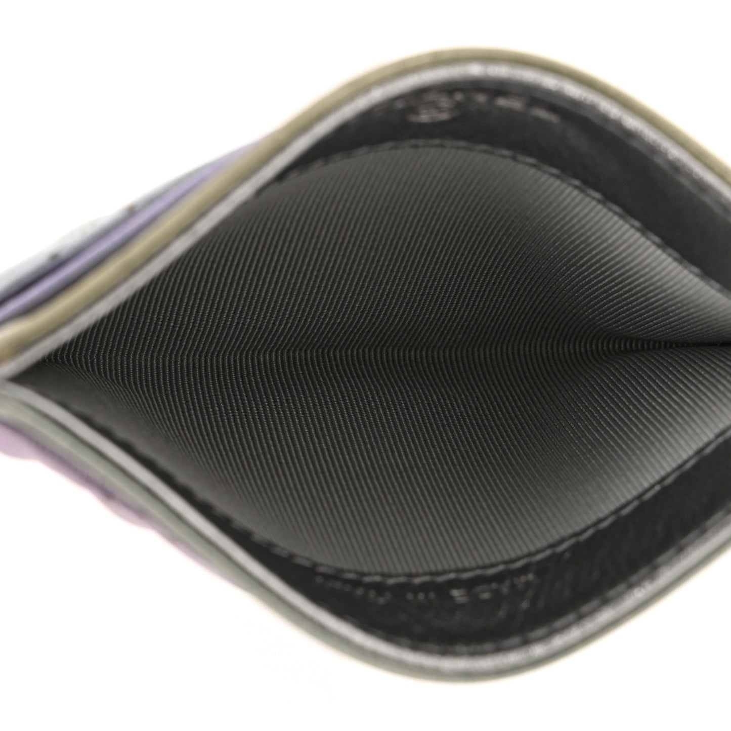 Gradient Metallic Calfskin Quilted Card Holder Silver Blue Yellow Purple