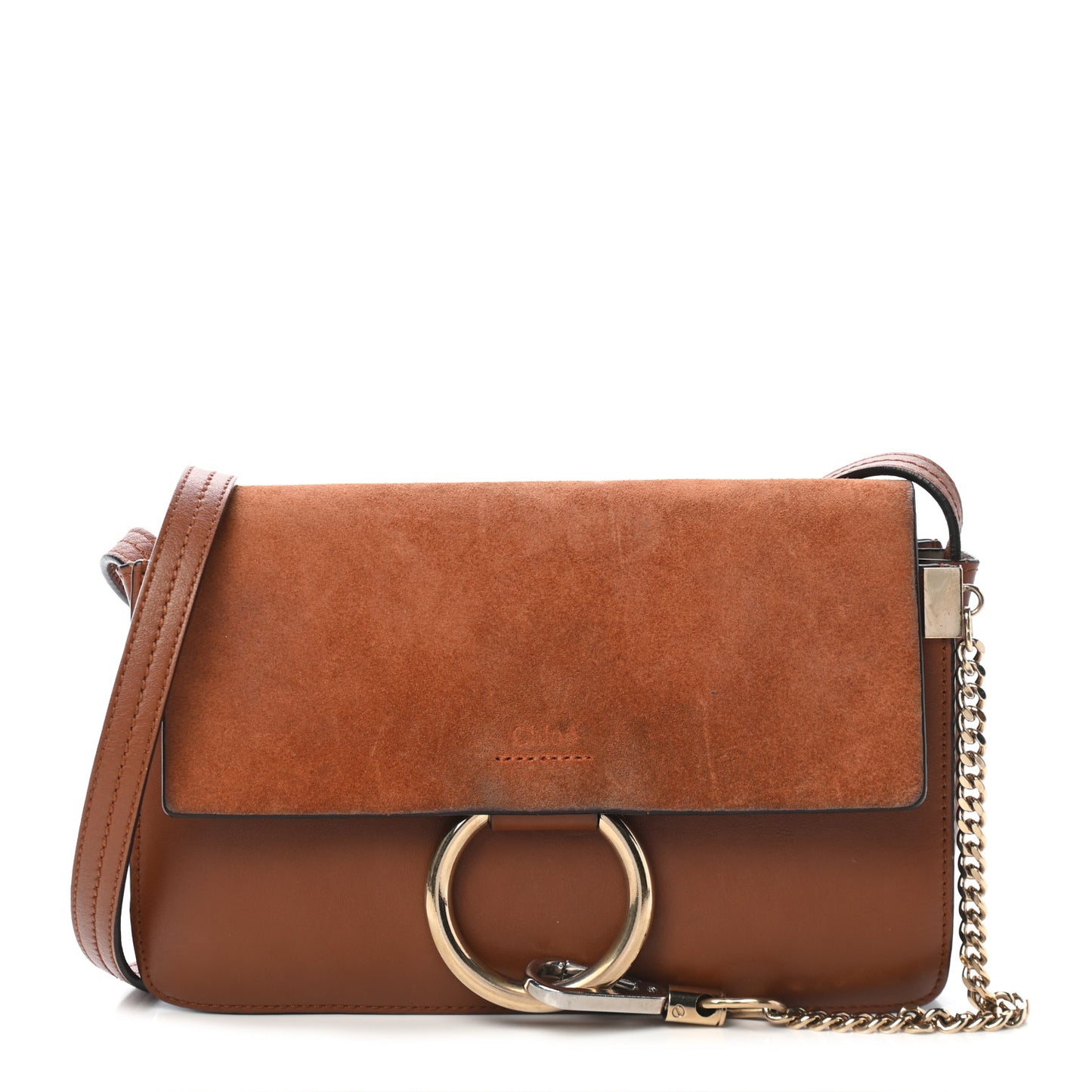 Suede Calfskin Small Faye Shoulder Bag Tobacco