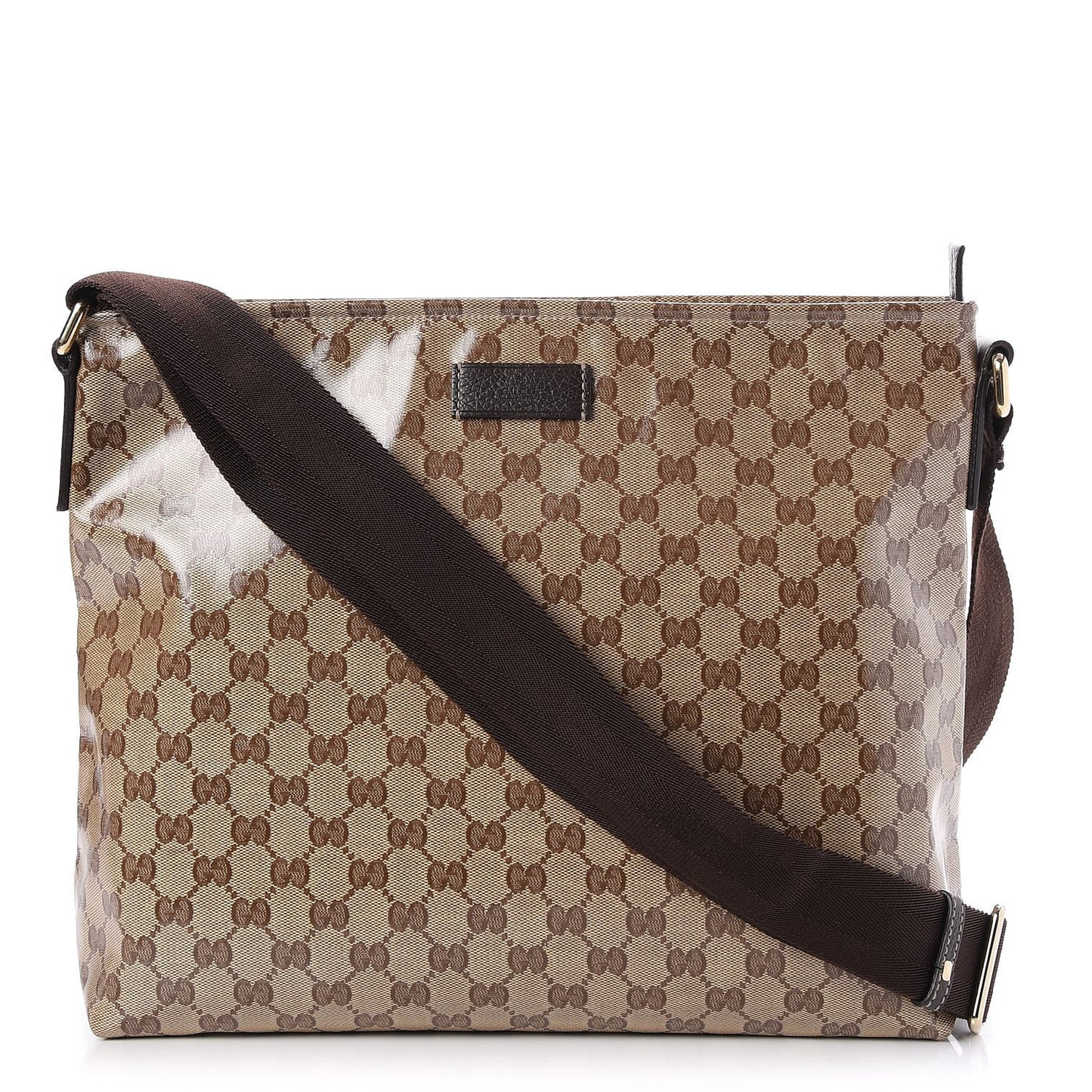 Crystal Monogram Large Flat Messenger Bag Dark Brown
