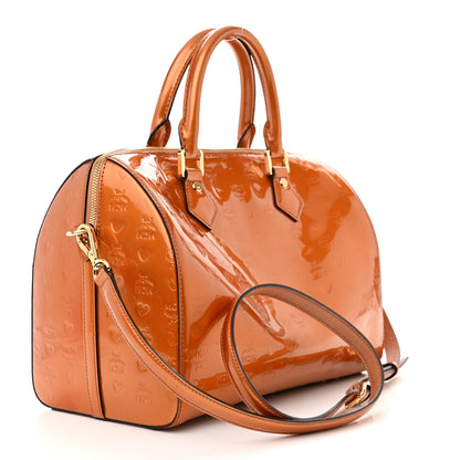MCM Patent Monogram Boston Bag Bronze 3 of 11