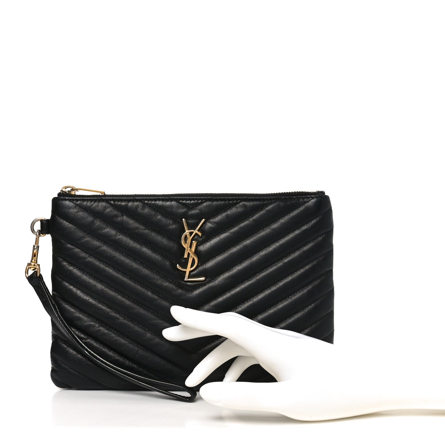 Lambskin Matelasse Chevron Monogram A5 Wristlet Black