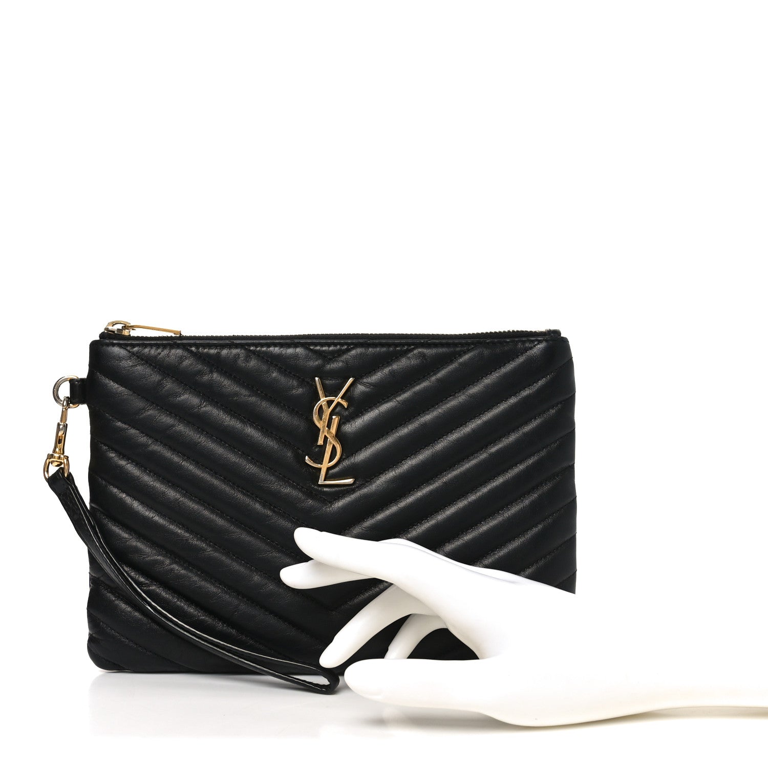 Saint Laurent Lambskin Matelasse Chevron Monogram A5 Wristlet Black 2 of 10