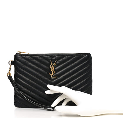 Saint Laurent Lambskin Matelasse Chevron Monogram A5 Wristlet Black 2 of 10