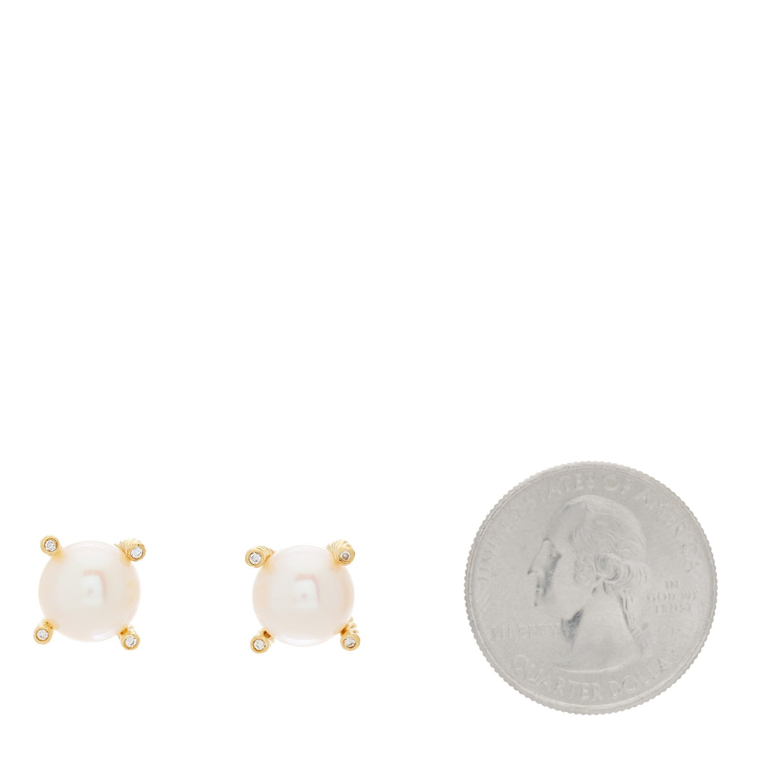 David Yurman 18K Yellow Gold Diamond 14mm Pearl Earrings 2 of 4