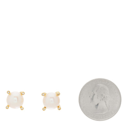 David Yurman 18K Yellow Gold Diamond 14mm Pearl Earrings 2 of 4